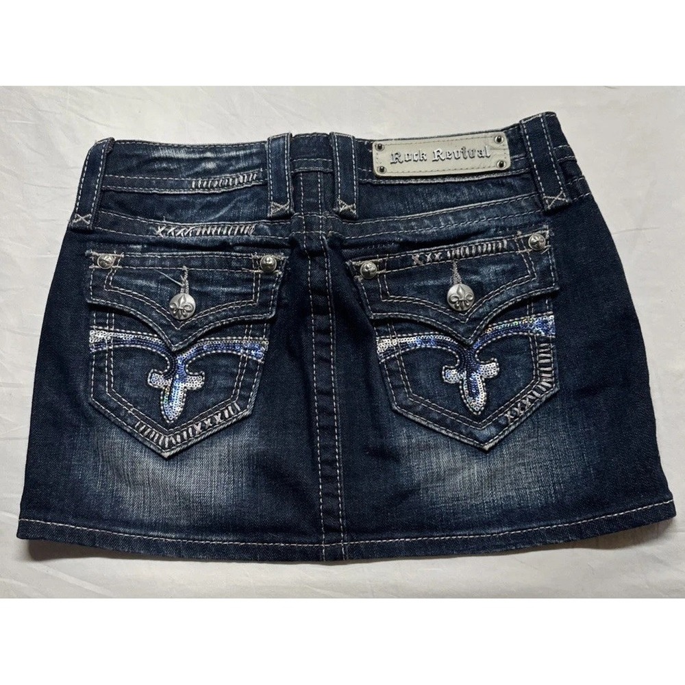 Rock Revival Celine Skirt Sequin & Rhinestone Bling Denim Jean - Size 25 Y2K